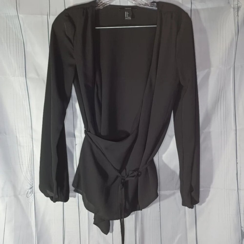 Forever 21 sheer faux wrap long sleeve shirt size S
